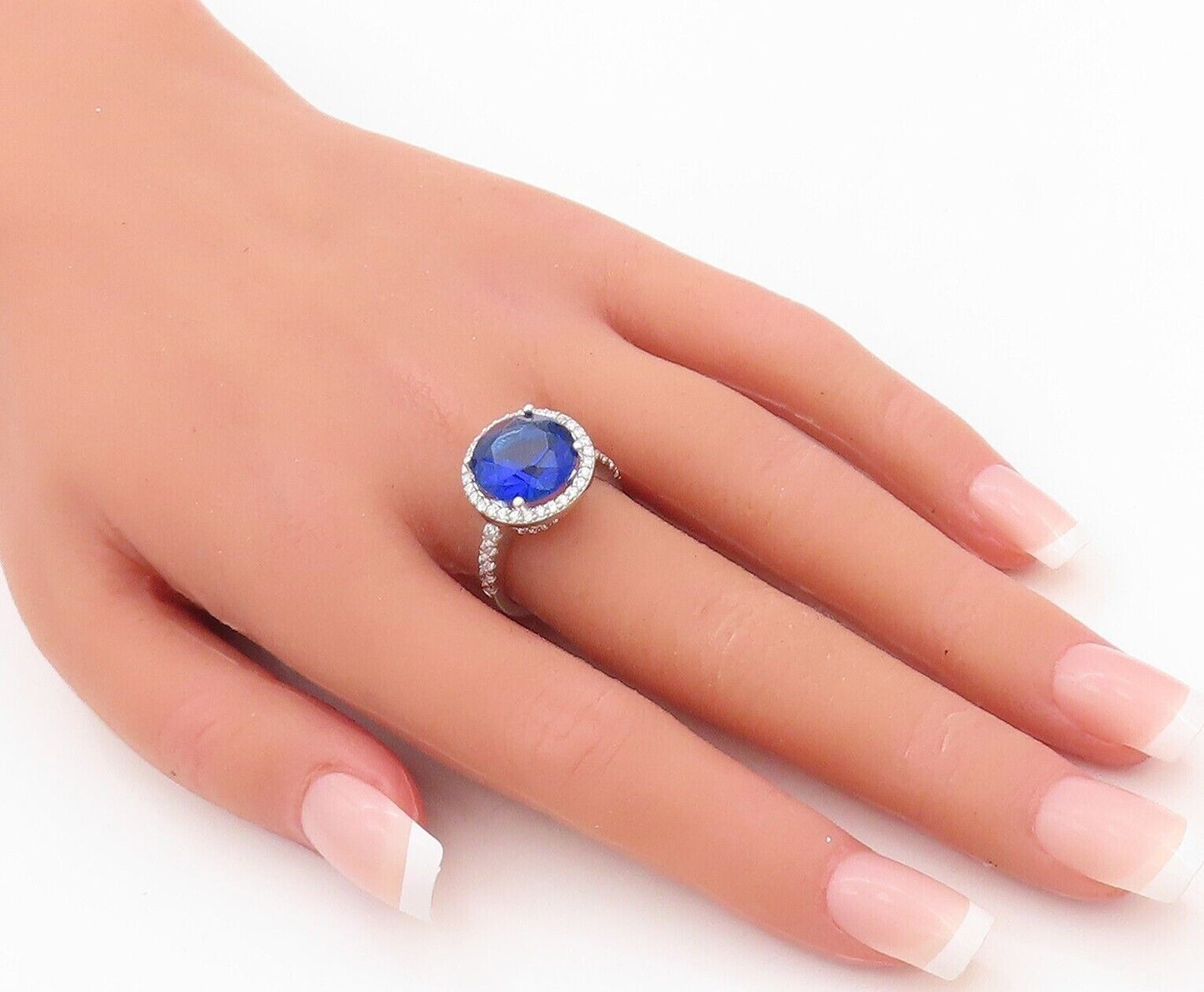 925 Sterling Silver Vintage Ring Round Cut Sapphire Halo Topaz Sz 7  RG30267