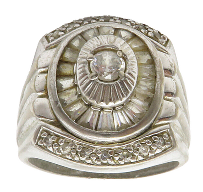 925 Silver  Vintage Victorian Cubic Zirconia Dome Cocktail Ring Sz 12  RG14607
