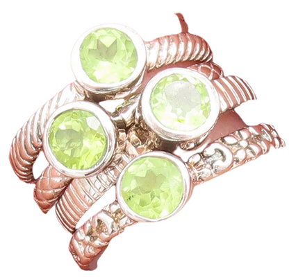 925 Sterling Silver Vintage Ring Carved Stackable Peridot Inlay  Sz 8  RG29853
