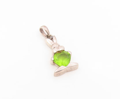 925 Sterling Silver Vintage Pendant Heart Shaped Peridot Bunny Charm  PT26186
