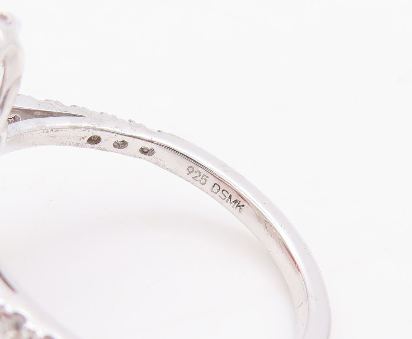 925 Sterling Silver Vintage Ring Drop Cut Halo CZ Bands  Sz 8  RG29538
