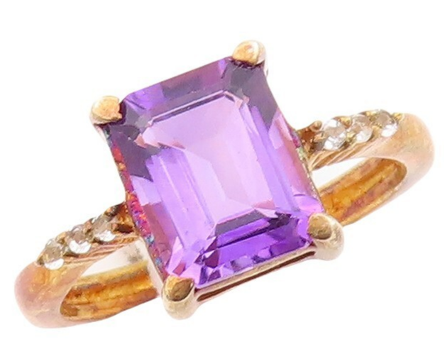925 Sterling Silver Vintage Ring Gold Plated Amethyst & Topaz  Sz 7  RG30021