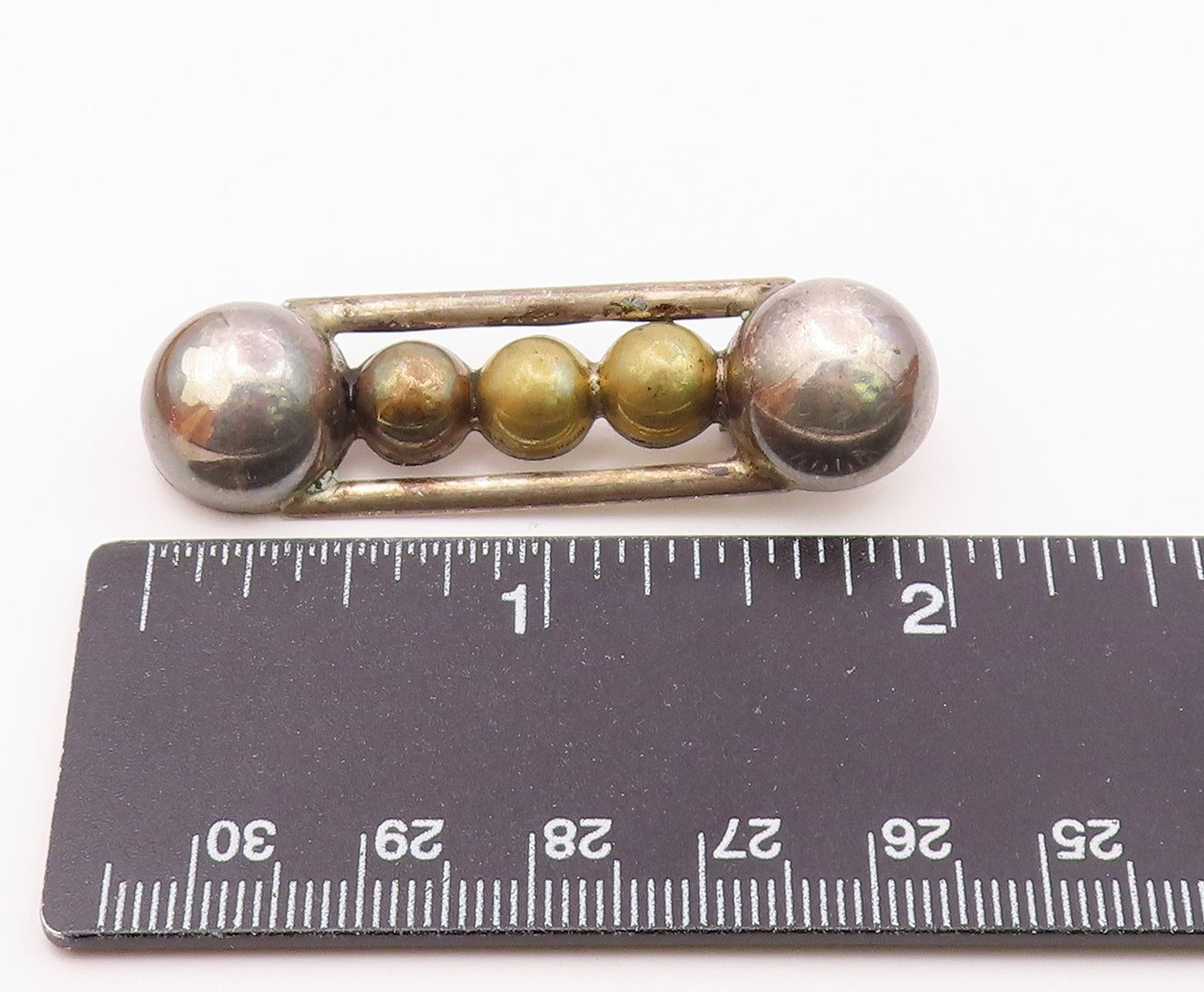 MEXICO 925 Sterling Silver  Vintage Smooth Two Tone Domes Brooch Pin  BP8142