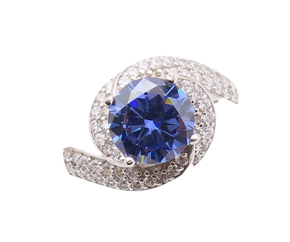 925 Sterling Silver Vintage Ring Designer Sapphire Spiral CZ Inlay Sz 7  RG30892