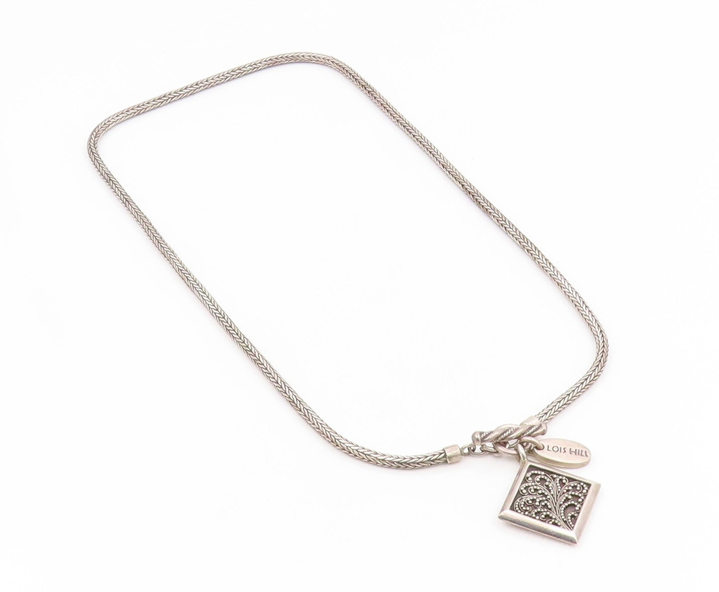 925 Sterling Silver Vintage Necklace LOIS HILL Scrollwork Foxtail Toggle  NE4844