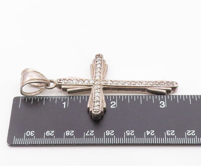 925 Sterling Silver  Vintage Cubic Zirconia Religious Cross Pendant  PT16746