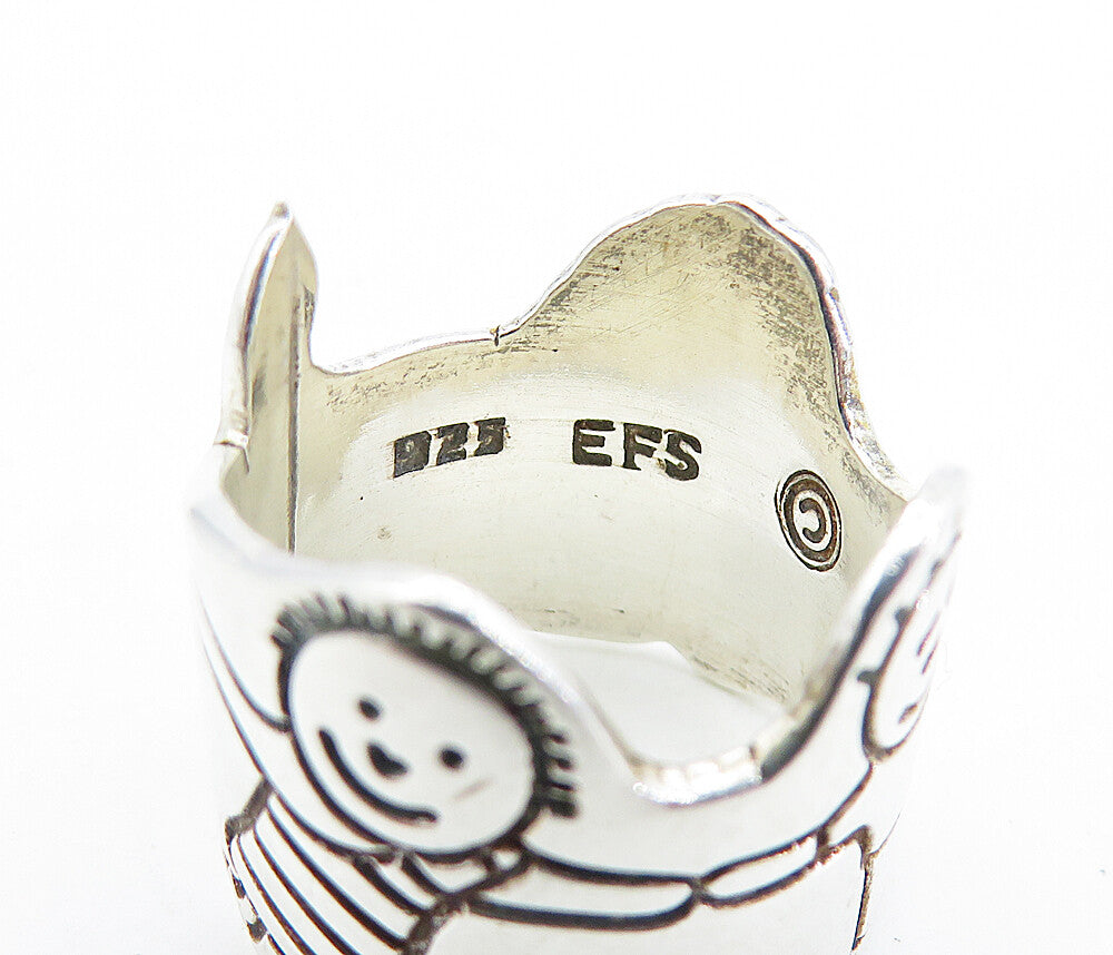 MEXICO 925 Silver  Vintage Children Holding Hands Band Ring Sz 6.5  RG6645