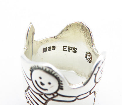 MEXICO 925 Silver  Vintage Children Holding Hands Band Ring Sz 6.5  RG6645