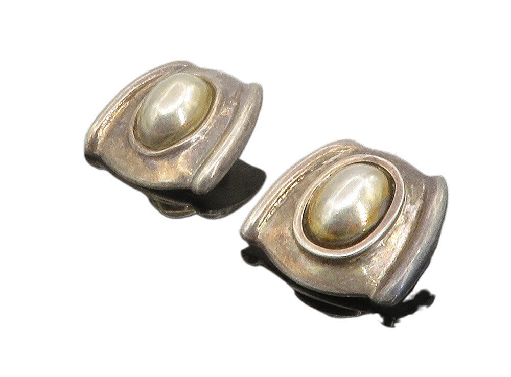 MEXICO 925 Silver  Vintage Dark Tone Dome Design Non Pierce Earrings  EG2931