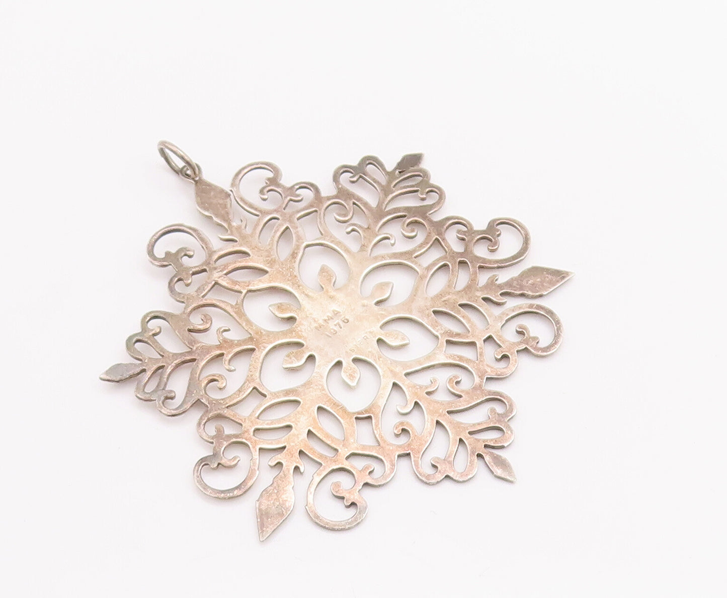 925 Sterling Silver Vintage Pendant MMA Swirly Design Carved Flower  PT23203