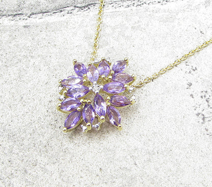 Gold Over 925 Silver  Amethyst & Genuine Diamond Pendant & Chain  PT1347
