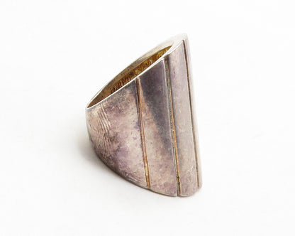 925 Sterling Silver  Vintage Dark Tone Full Finger Band Ring Sz 7  RG13813