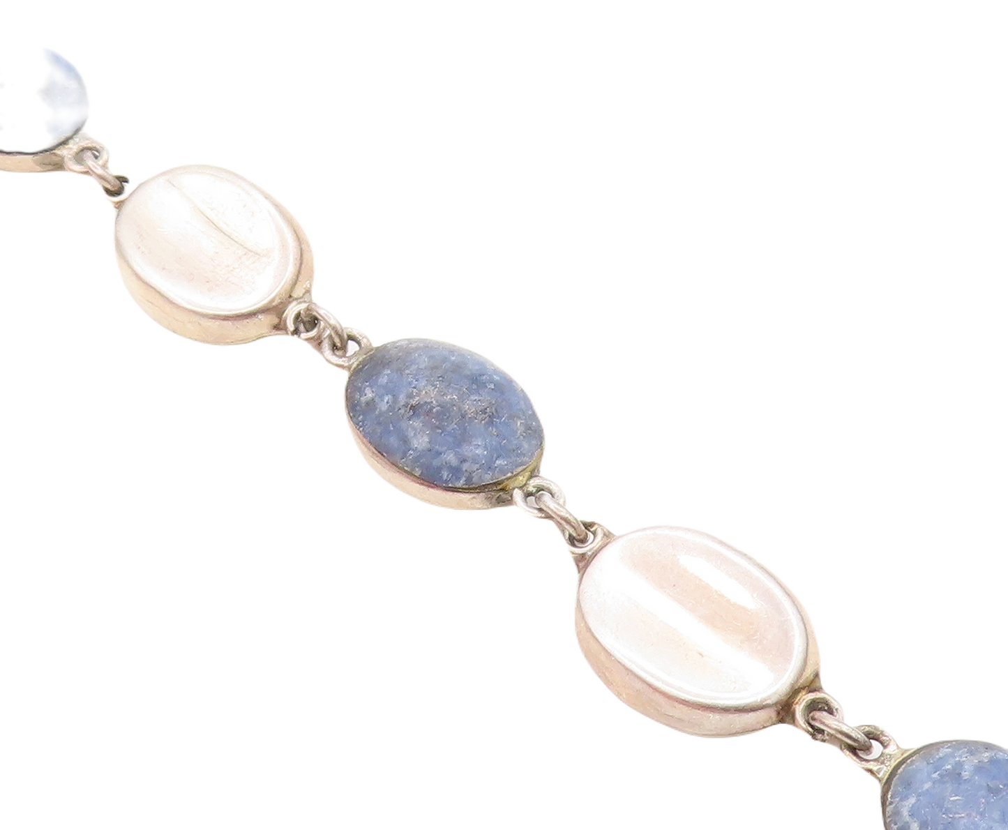 MEXICO 925 Sterling Silver Vintage Cabochon Sodalite Chain Bracelet BT2891