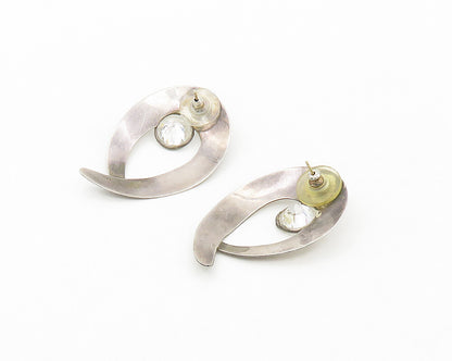 925 Sterling Silver  Vintage Cubic Zirconia Modernist Drop Earrings  EG8886
