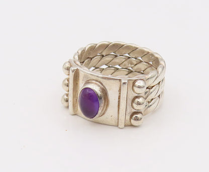 925 Silver  Vintage 3 Twisted Rope Band Cabochon Amethyst Ring Sz 7  RG26671