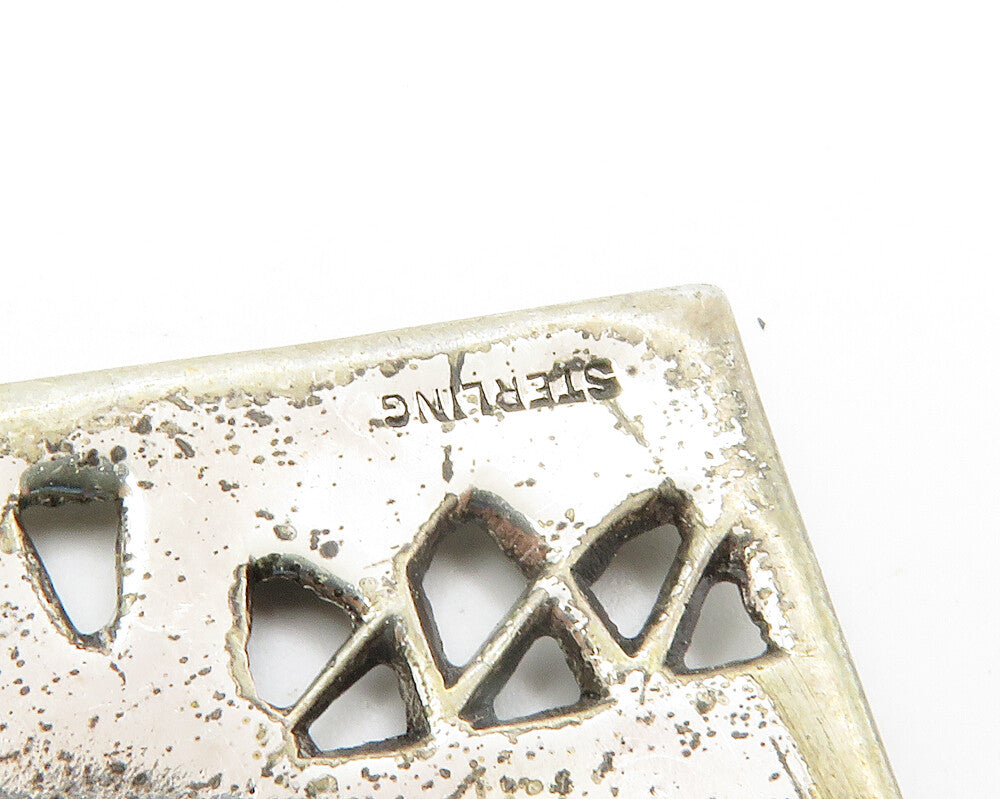 925 Sterling Silver  Vintage Cutout People Scene Square Brooch Pin  BP5624