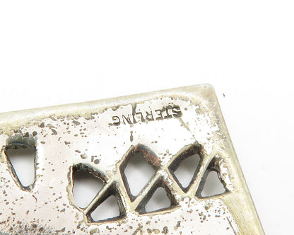 925 Sterling Silver  Vintage Cutout People Scene Square Brooch Pin  BP5624
