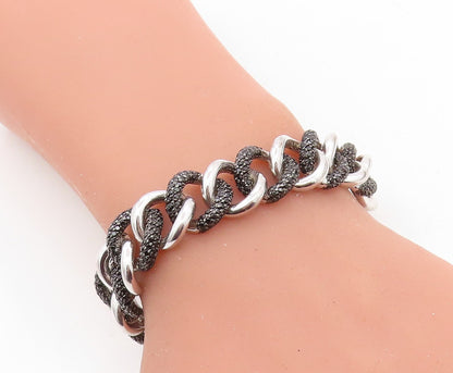 925 Sterling Silver  Black Hematite Shiny Curb Link Chain Bracelet  BT2609