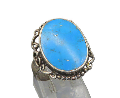 925 Silver  Vintage Turquoise Pretzel Swirl Detail Cocktail Ring Sz 7  RG23581