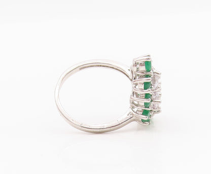 925 Sterling Silver Vintage Ring Modernist Round Cut CZ & Jade  Sz 8  RG33042