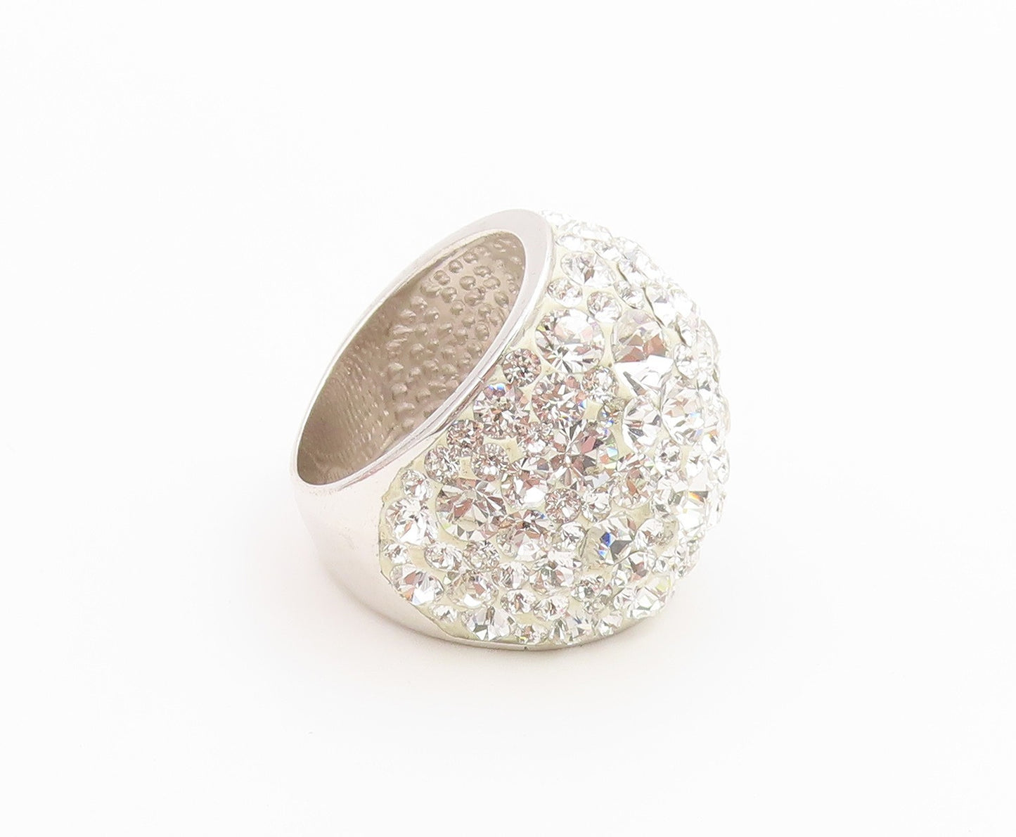 925 Sterling Silver Vintage Ring Sparkling CZ Encrusted Dome Band  Sz 6  RG36662
