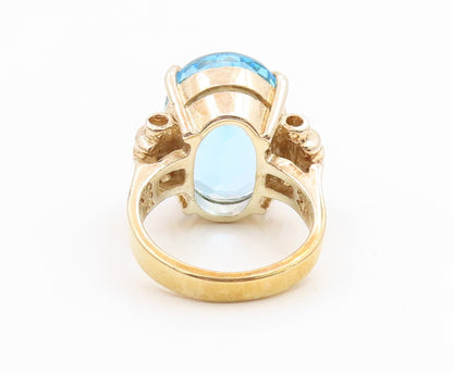925 Sterling Silver Vintage Ring Gold Plated Real Diamonds Topaz  Sz 5  RG35577