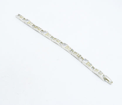 925 Sterling Silver  Cubic Zirconia Square Cutout Bar Chain Bracelet  BT3171