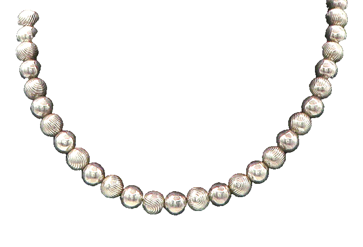 925 Sterling Silver  Vintage Shiny Etched Beaded Chain Necklace  NE2955