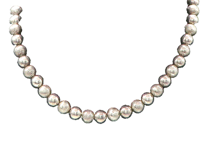 925 Sterling Silver  Vintage Shiny Etched Beaded Chain Necklace  NE2955