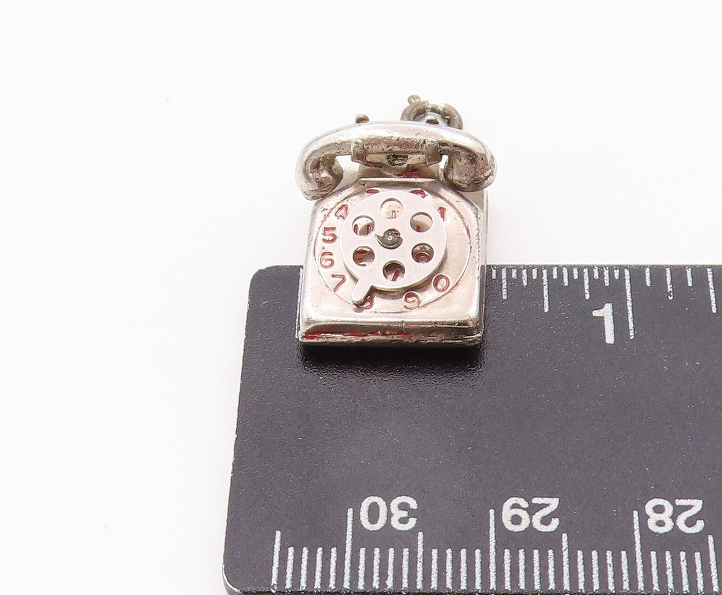 925 Sterling Silver Vintage Pendant Carved Antique Landline Phone Charm  PT23918