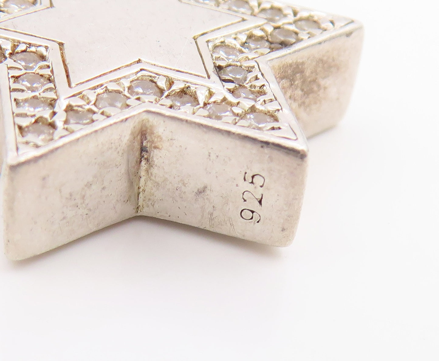 925 Sterling Silver Vintage Pendant CZ Solid Celestial Hexagram Charm  PT26077