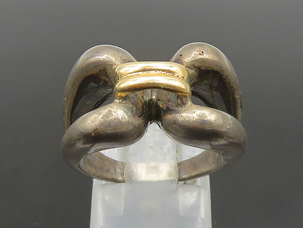 925 Silver & 14K GOLD  Vintage Open Shank Connector Band Ring Sz 6  RG24368