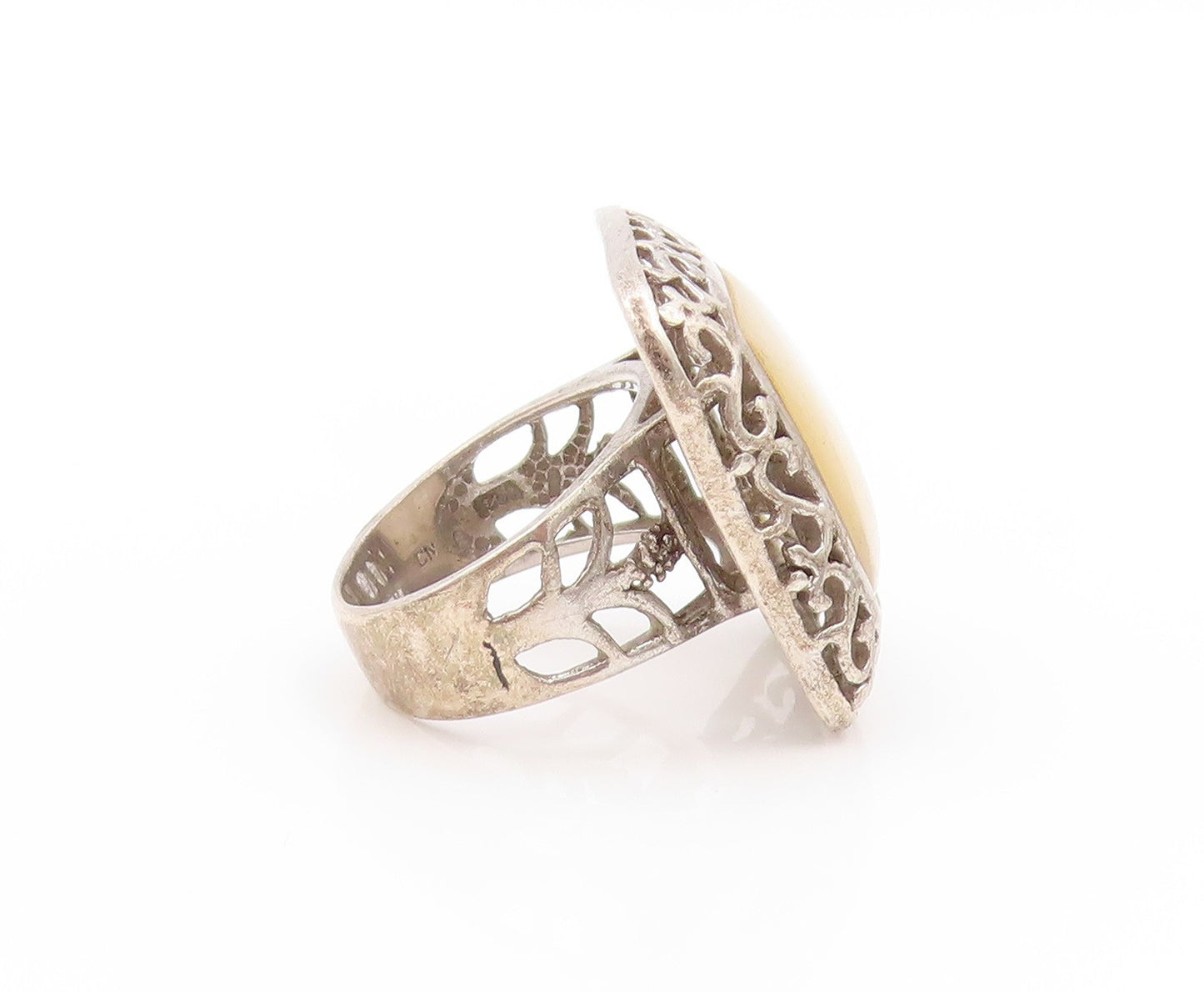 925 Sterling Silver Vintage Ring Amorphas Square Mother Of Pearls  Sz 7  RG32795