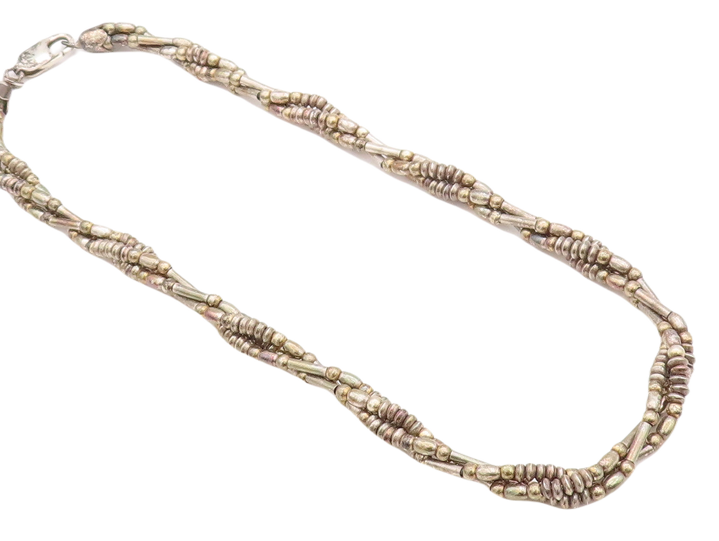 925 Sterling Silver Vintage Necklace Solid Twisted Beaded Chains  NE4328