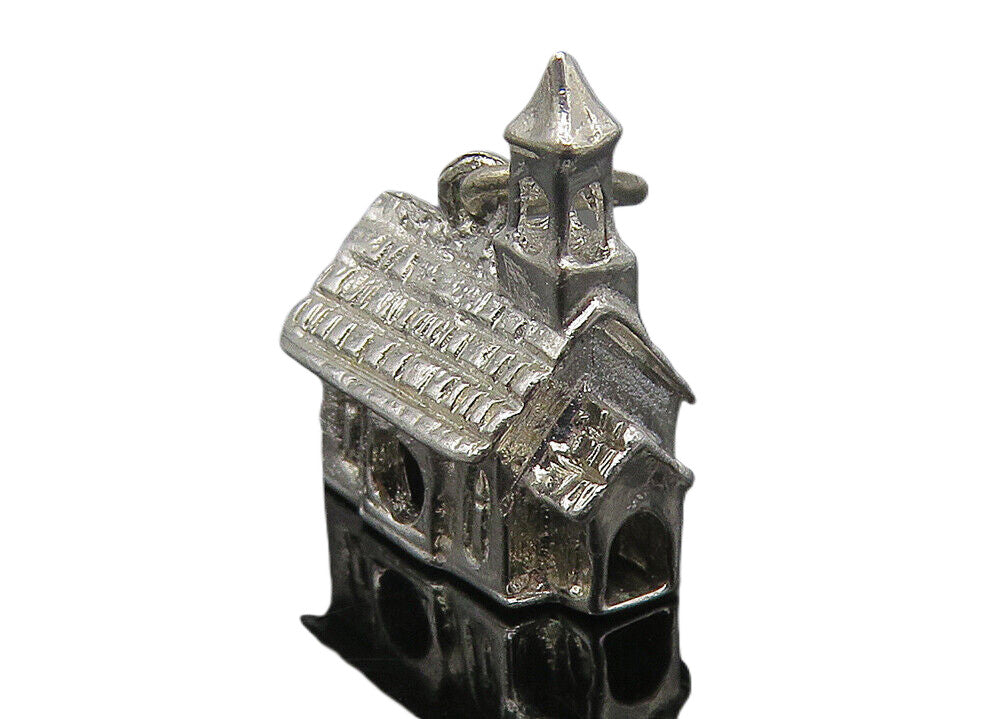 925 Sterling Silver  Vintage Shiny Petite Church House Motif Pendant  PT9094