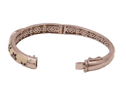 925 Silver  Vintage Diamond & Enamel Floral Clip Lock Bangle Bracelet BT9815