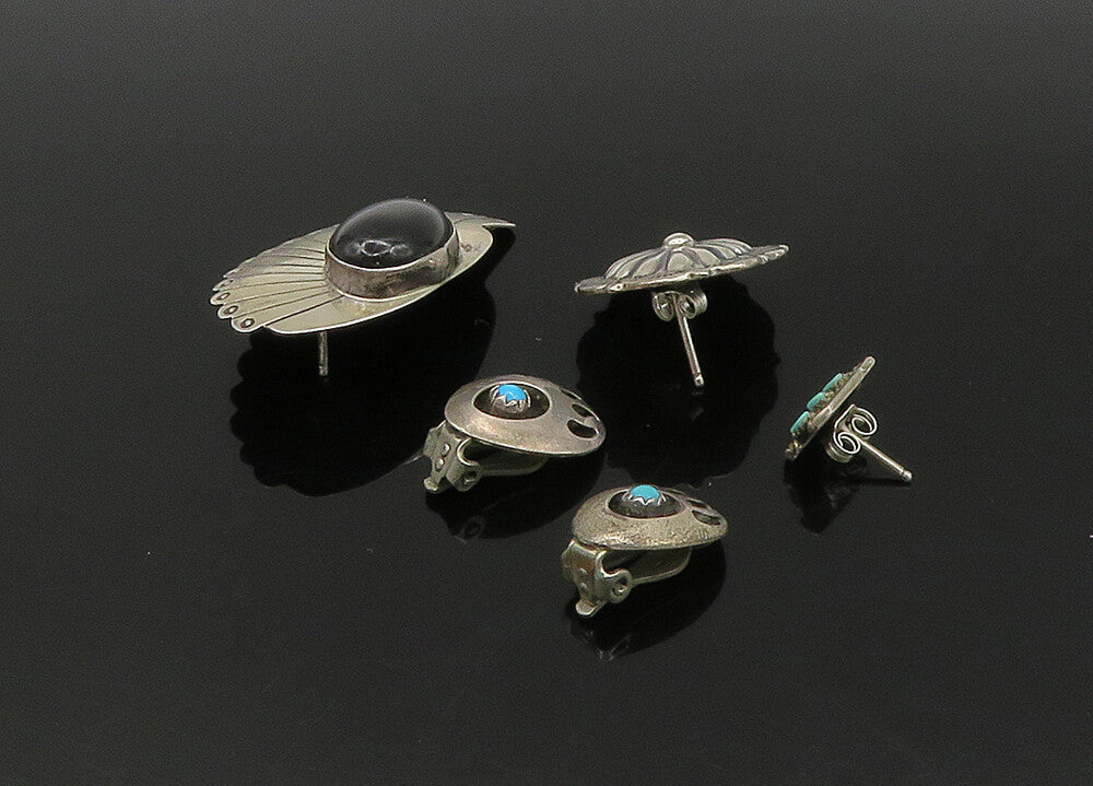 NAVAJO 925 Silver  Vintage Turquoise & Black Onyx Lot Single Earrings  EG11213