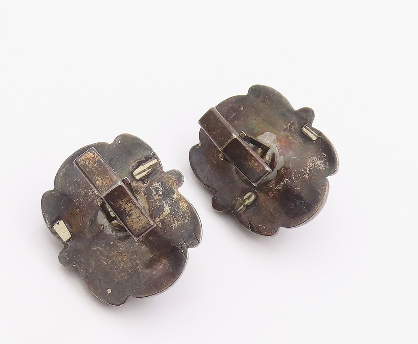 MEXICO 925 Sterling Silver Vintage Carved Warrior Green Onyx Cuff Links  TR3459