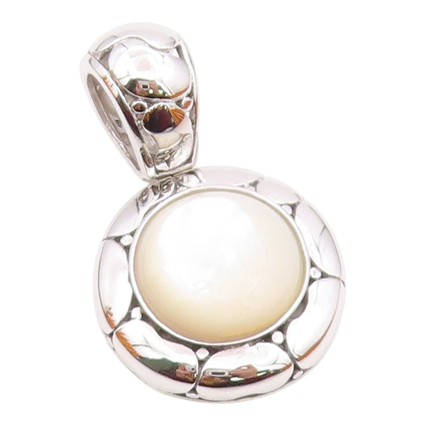 925 Sterling Silver  Mother Of Pearl Dome Shiny Polished Pendant  PT10766