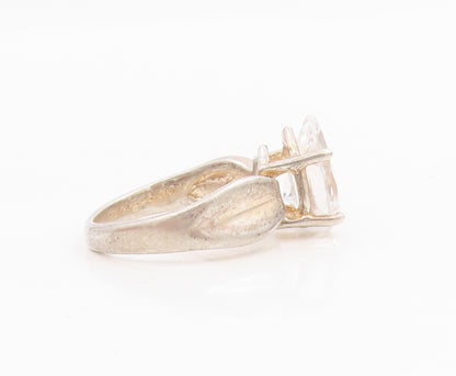 925 Sterling Silver Vintage Ring Teardrop Cut CZ Solitaire Band  Sz 7  RG34186