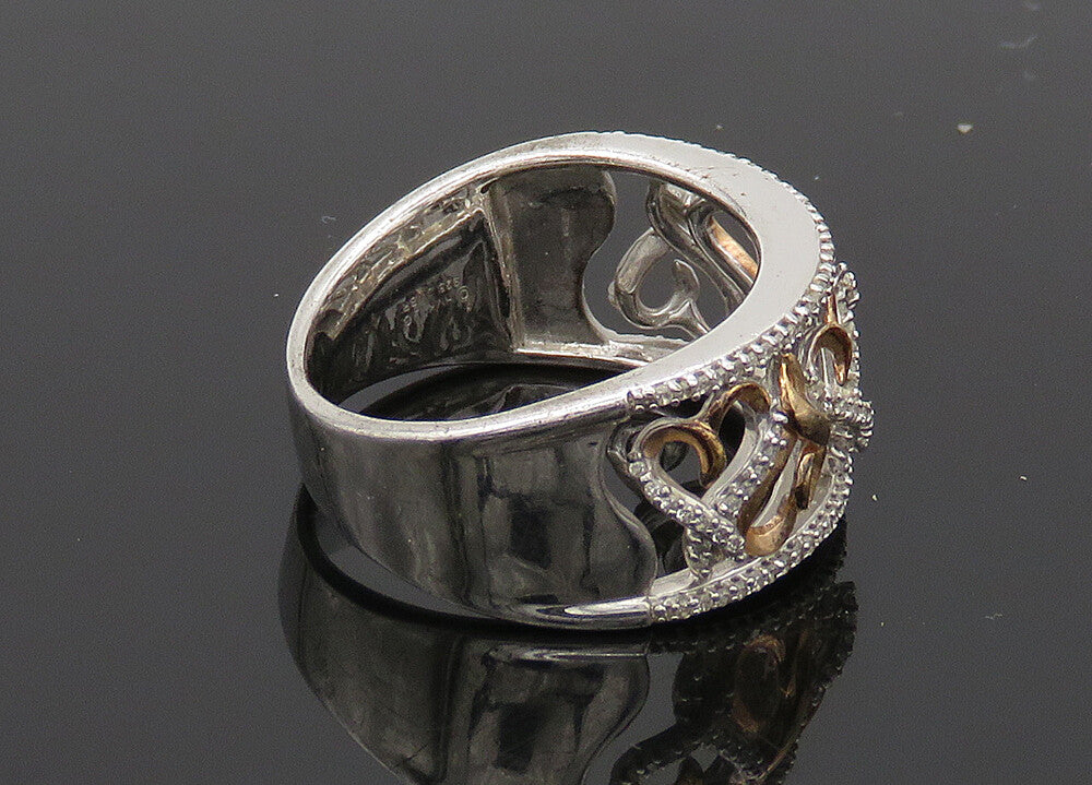 925 Silver  Vintage Shiny Genuine Diamonds Love Hearts Band Ring Sz 7  RG20863
