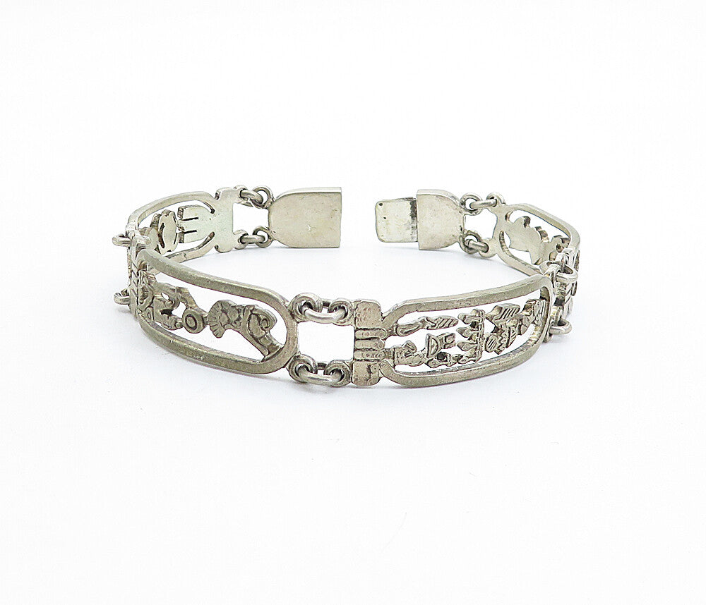 925 Silver Vintage Antique Hieroglyphics Cartouche Chain Bracelet BT2109