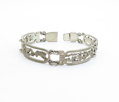 925 Silver Vintage Antique Hieroglyphics Cartouche Chain Bracelet BT2109