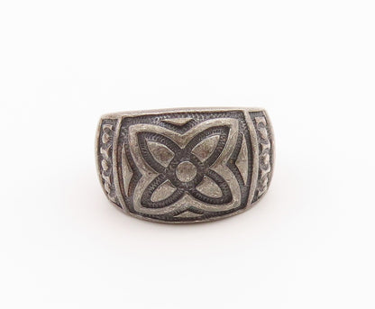 925 Sterling Silver Vintage Ring Classic Carved Floral Dome Band  Sz 6  RG36465