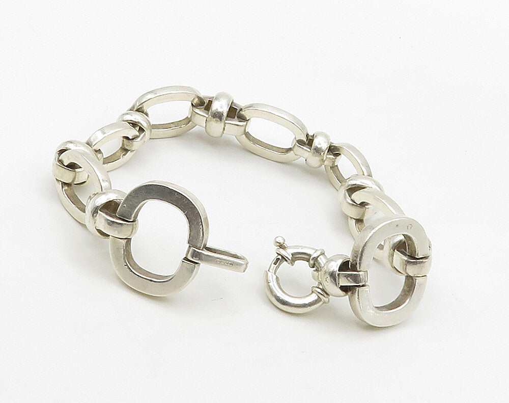 DESIGNER 925 Silver  Vintage Shiny Open Oval Hinge Link Chain Bracelet  BT6385