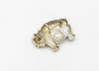 925 Sterling Silver  Vintage Shiny Enamel Detail Pig Motif Brooch Pin  BP8382