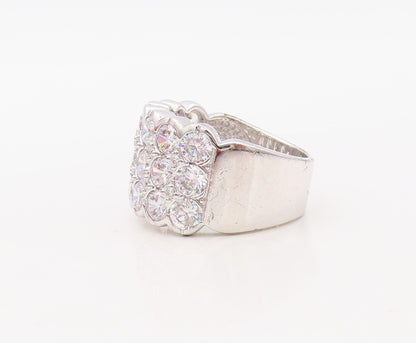 925 Sterling Silver Vintage Ring Designer Large CZ Inlay Band  Sz 7.5  RG30614