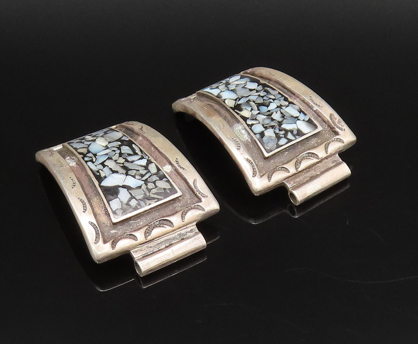 ZUNI NAVAJO 925 Silver  Vintage Crushed Mother Of Pearl Watch Straps  TR3466