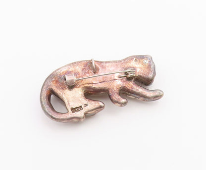 925 Sterling Silver  Vintage Dark Tone Hollow Leopard Motif Brooch Pin  BP4371
