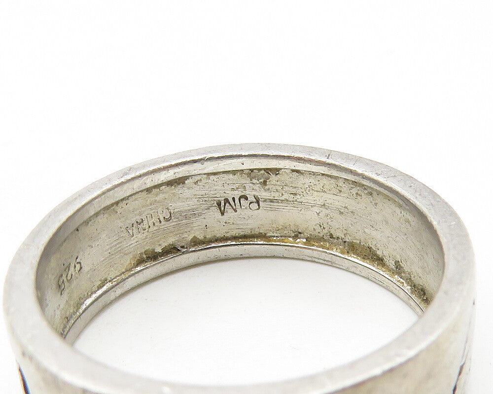 PJM 925 Sterling Silver  Vintage Love Heart Etched Band Ring Sz 8  RG11237